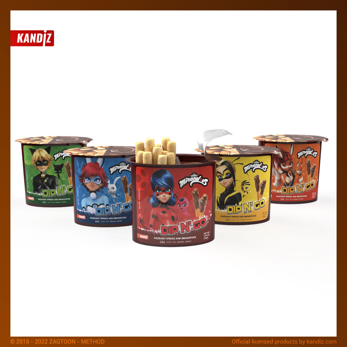 Dip N'Go – Gressins Miraculous Ladybug avec crème cacao noisette.