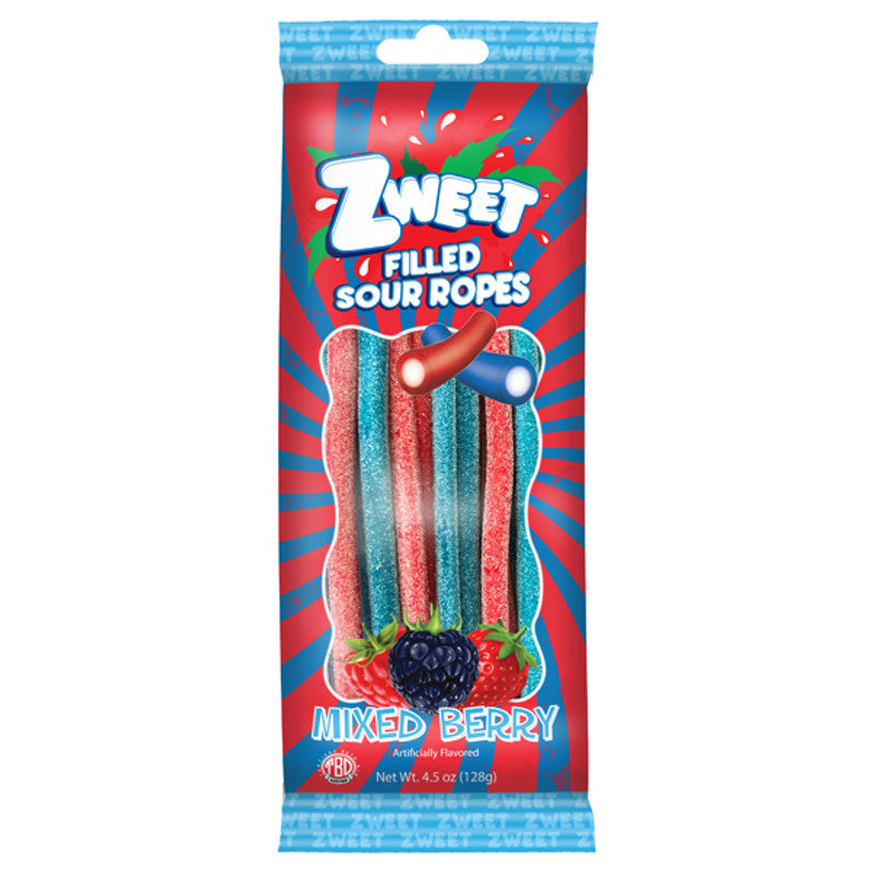 ZWEET MIXED BERRY SOUR FILLED ROPES, 128G