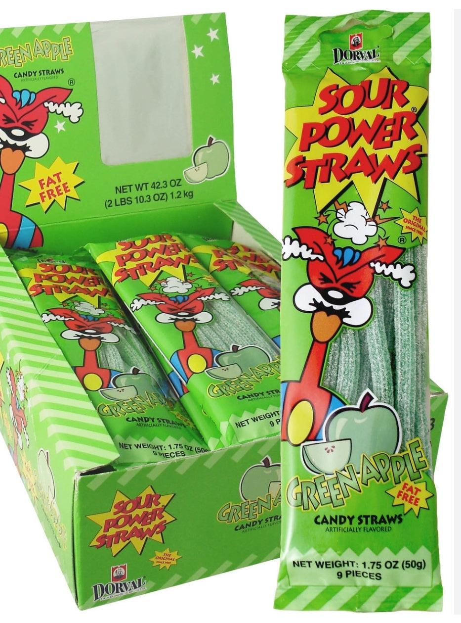 Sour Power Straws Green Apple