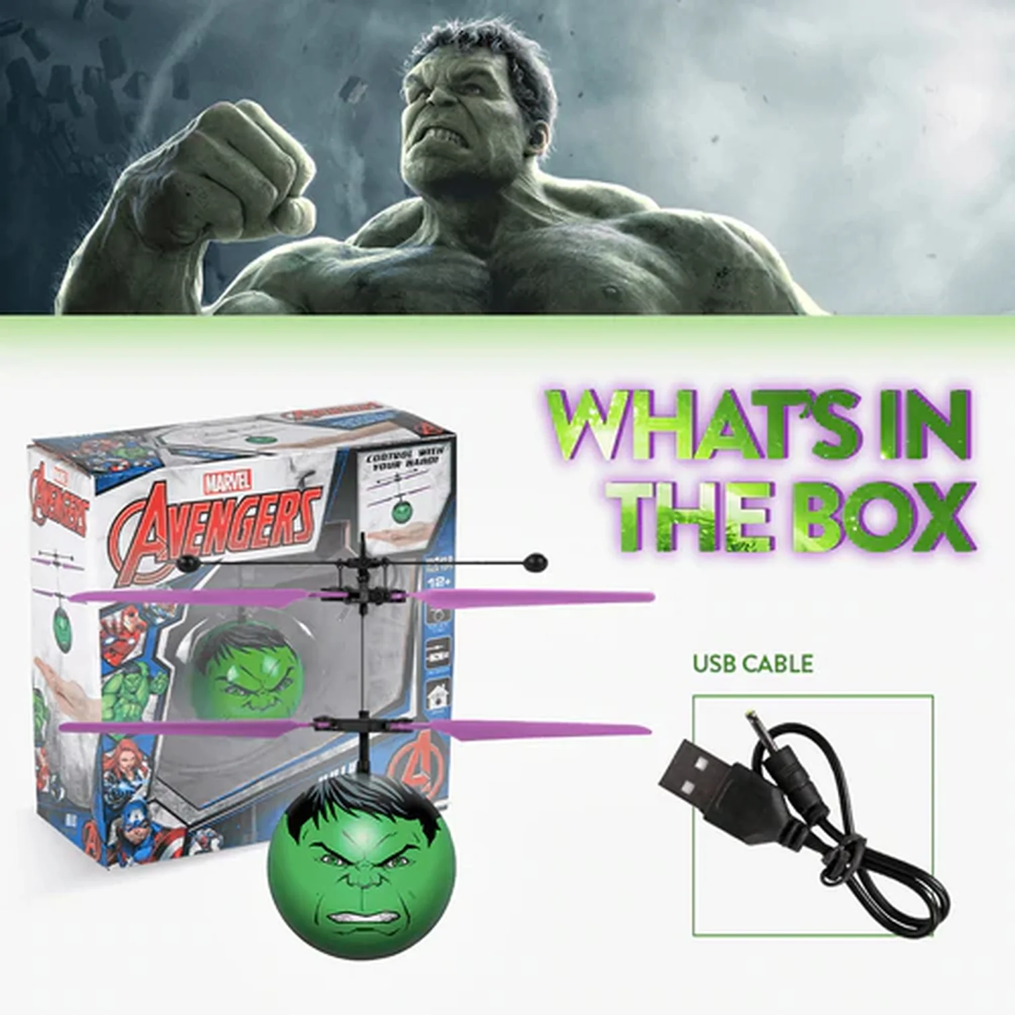 Marvel Licensed Avengers Hulk IR UFO Heli Ball