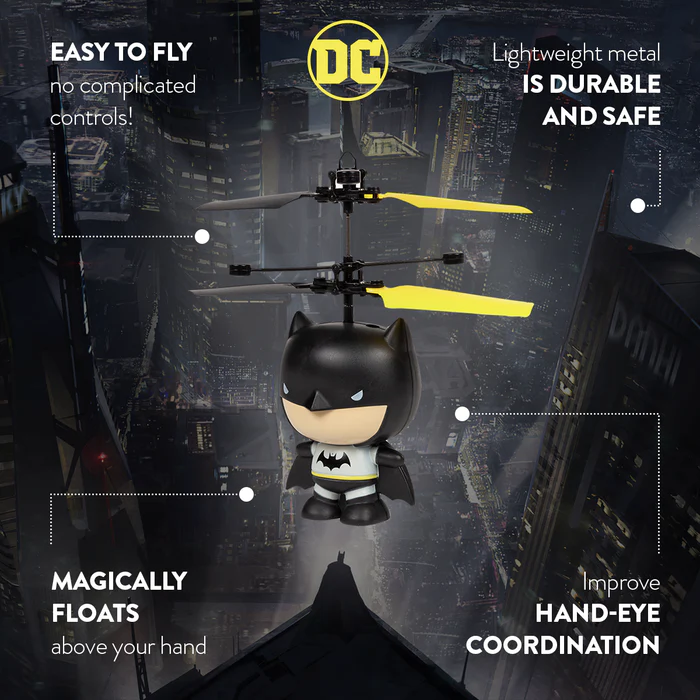 Figurine volante Batman 3,5 pouces sous licence DC Hélicoptère à grosse tête UFO 