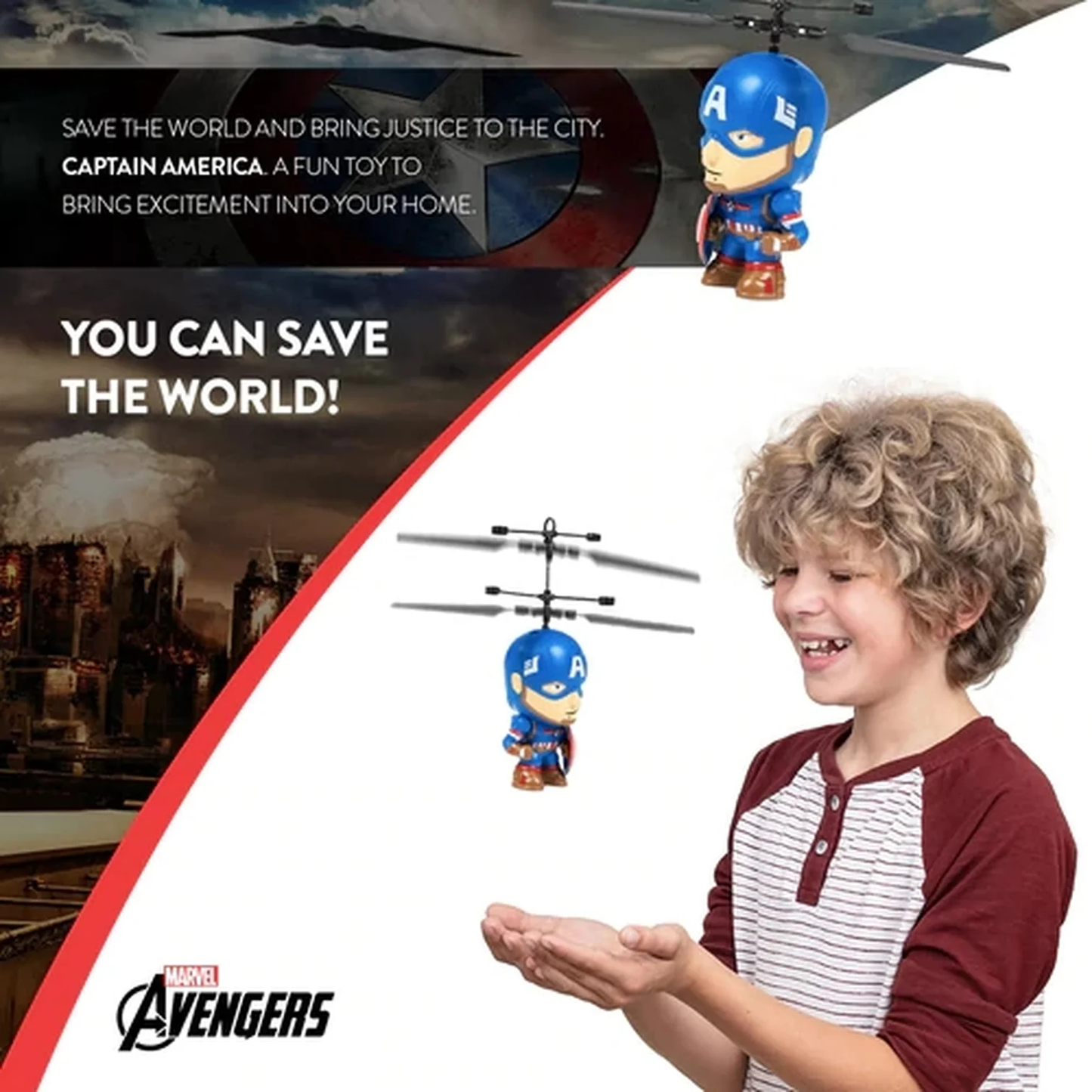 Marvel Licensed Captain America 3.5 Inch Flying Figure IR UFO Big Head Helicopter