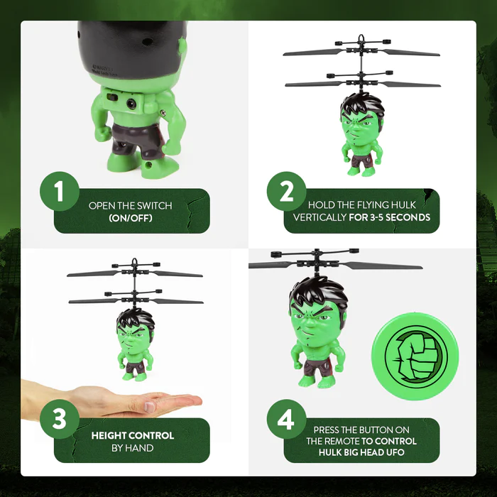 Marvel Licensed Hulk 3.5 Inch Flying Figure IR UFO Big Head Helicopter