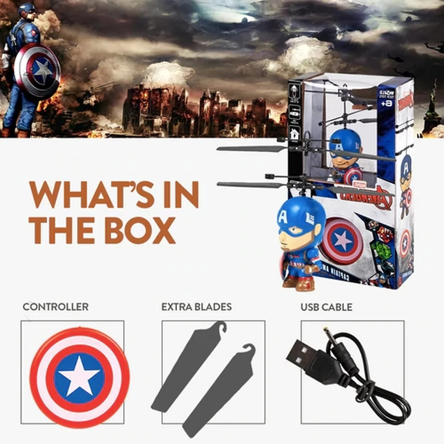 Marvel Licensed Captain America 3.5 Inch Flying Figure IR UFO Big Head Helicopter