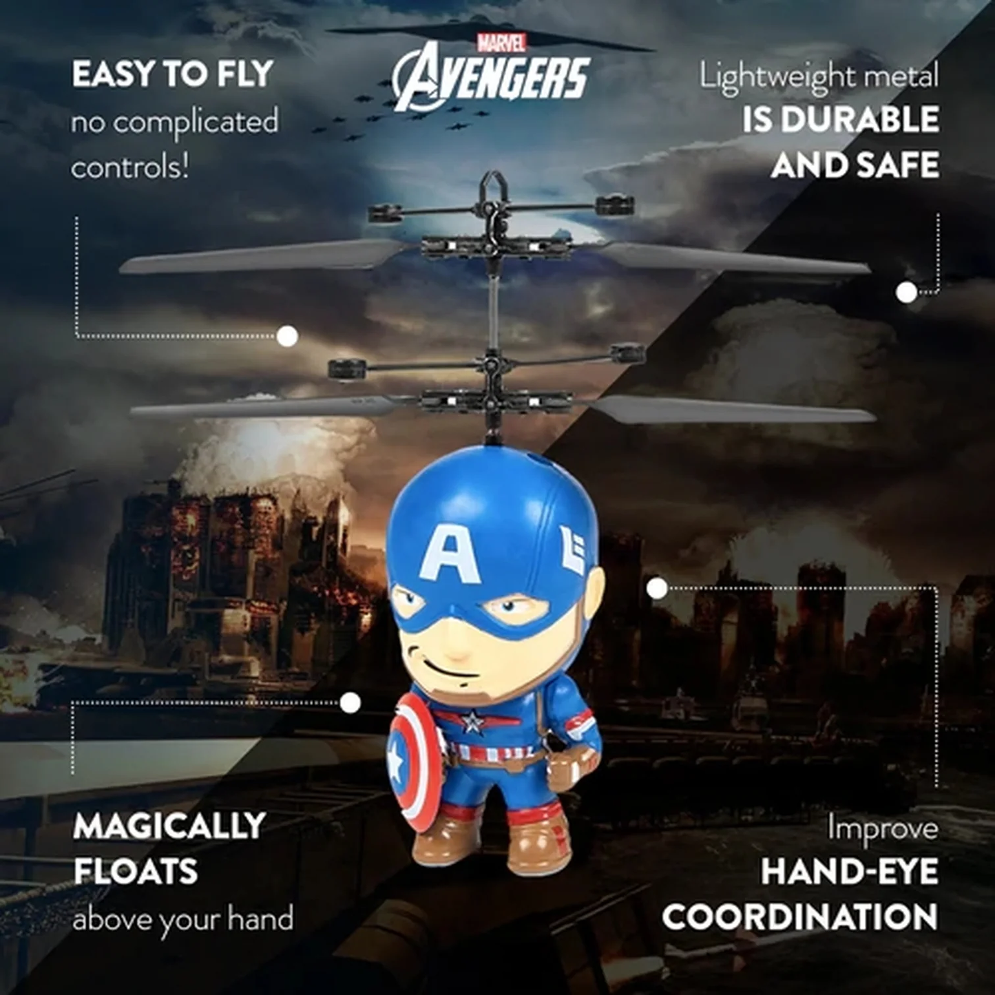 Marvel Licensed Captain America 3.5 Inch Flying Figure IR UFO Big Head Helicopter