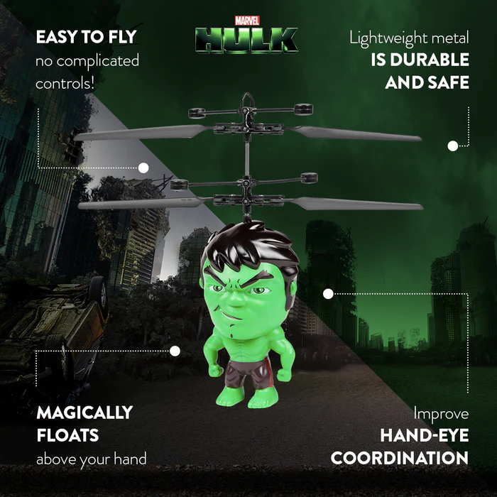 Marvel Licensed Hulk 3.5 Inch Flying Figure IR UFO Big Head Helicopter