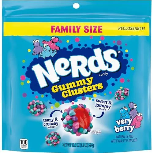 Nerds Gummy Clusters Candy Very Berry Resealable 18.5 Ounce Big Bag
